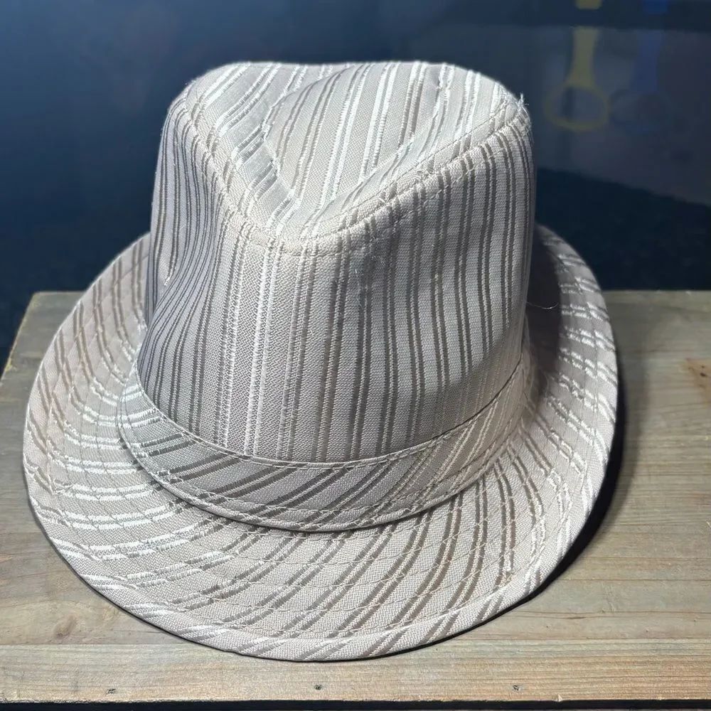 Gold Tone on Tone Pinstripe Fedora Hat One Size Fits Most EPC